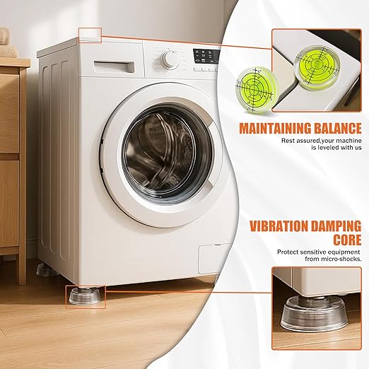 Anti Vibration Pads for Washing Machine – Transparent Anti Vibration Pads for Washing Machine and Dryer – Eco-Friendly Vibration Dampening Rubber Mat & Washer Stabilizer Feet (4-Pack)