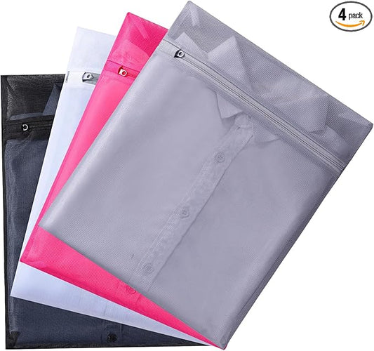 4 pack Mesh Laundry Bags,Mesh Wash Bags,Lingerie Bags for Washing Delicates,12 x 16 Inches lingerie bags for Laundry, Travel Storage Organize Bag for Cotton Clothes,Sheet, Shoes(MIXED COLOR)