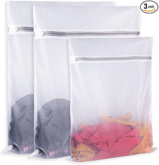 Laundry Mesh Bag-Heavy Duty Fine Mesh Wash Bag for Washing Machine-Supper Zipper Net Laundry Bag for Travel,Lingerie,Sweater,Garment,Undergarment （1M+2L）