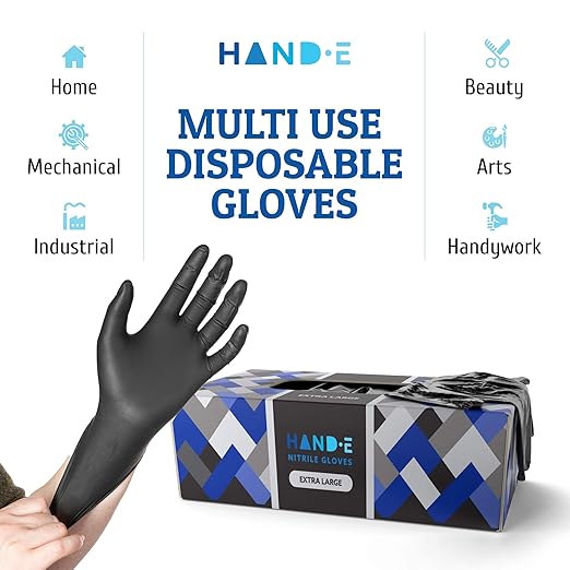Hand-E Touch Black Nitrile Medical Gloves Disposable Small 100 Count - Latex Free, Extra Thick 5 Mil Surgical Medical Exam Gloves, Powder Free