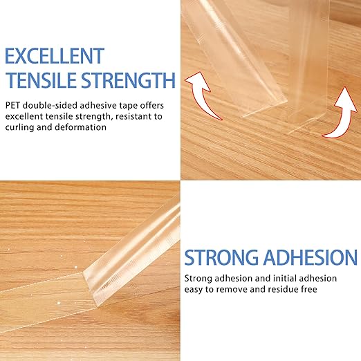 300LSE Double Sided Tape, 0.39in×45ft Clear Adhesive Mounting Tape Heavy Duty, Removable Picure Hanging Strips, Transparent Scrapbook Stickers, Thin Sticky Tape for Craft, Poster, LED Strips