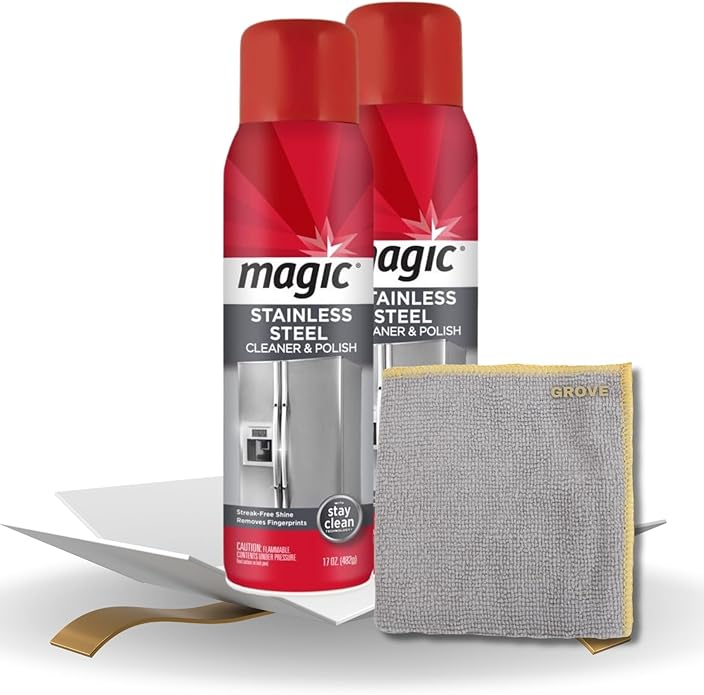 Magic Stainless Steel Cleaner & Polish Spray 17 oz Bundle with Microfiber Cloth - Foaming Formula for Easy Cleaning of Appliances, Sinks, and Chrome Surfaces - Gift Set (3 Items)