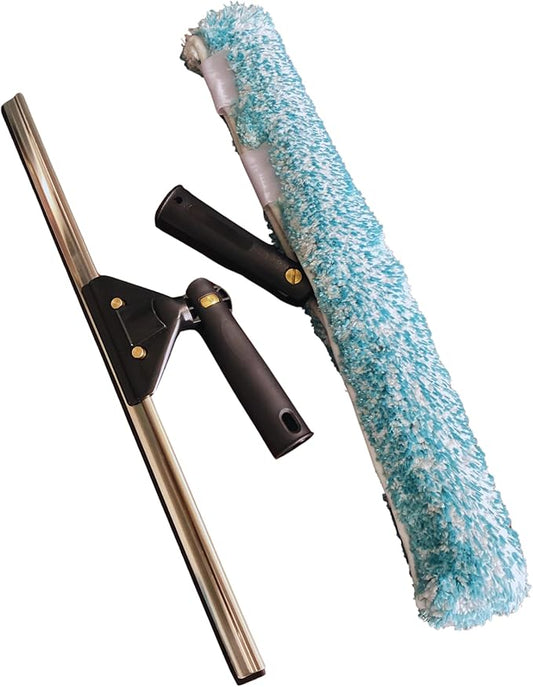 Window Squeegee 18 inch and Window Washer with Swivel Handle, Professional Window Cleaning Kit, Window Scrubber with Durable Aluminum T-Bar for Window Cleaning