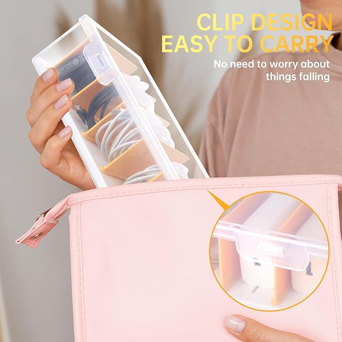 Clear Cable Organizer Box with Lid, Plastic Charger Cable Cord Storage Organizer, Office Desk Organizers, Multifunctional Accessories Storage for Home Drawer Office, Stackable, Clear