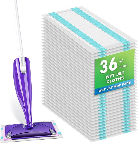 36 Count Refill for Swiffer Wet Jet Spray Mop, 5-Layer Thickened Super Absorbent Disposable Wet Jet Pads for All Floor Types