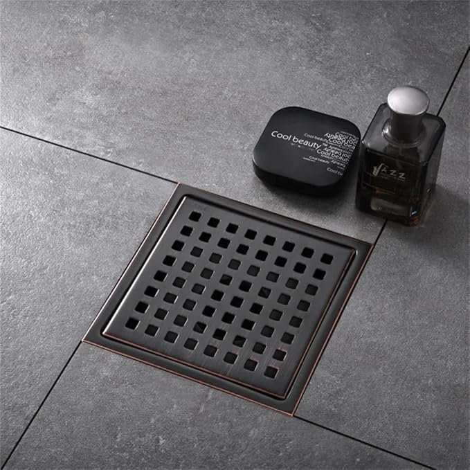 ELLO&ALLO 6 Inch Square Shower Floor Drain with Flange,Removable Quadrato Pattern Grate, SUS 304 Stainless Steel in Oil Rubbed Bronze