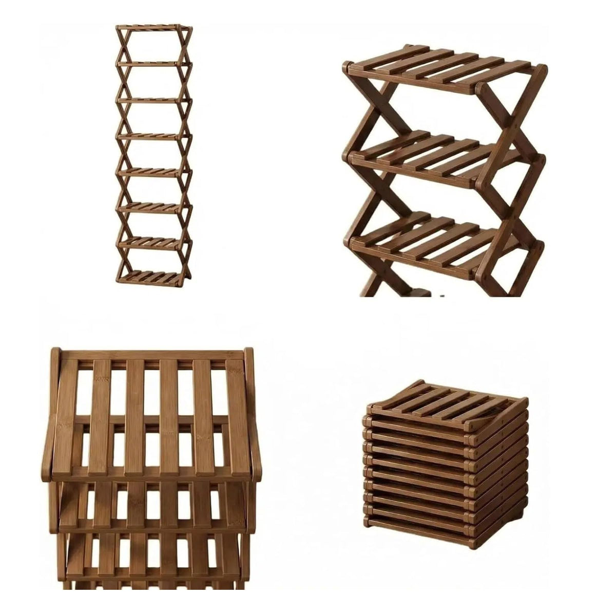 No Assembly Shoe Organizer, Foldable Bamboo Shoe Rack - Image 1