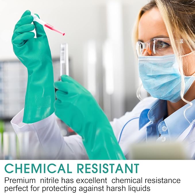 30 Pairs Chemical Resistant Gloves Heavy Duty Thick Nitrile Gloves Bulk for Cleaning, Resist Household Acid, Alkali and Oil (Large)