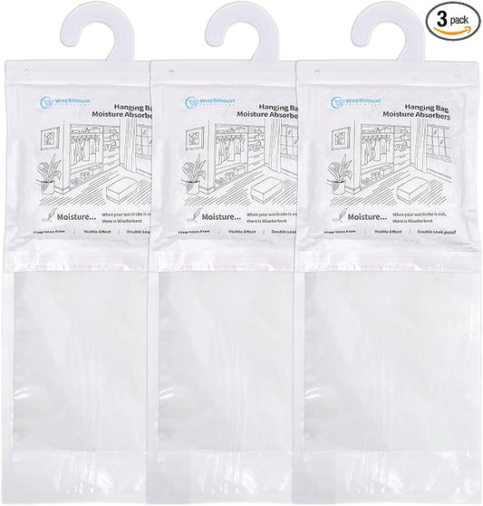 500G 3 Pack Hanging Moisture Absorbers Dehumidifier Bags - 17.6 oz Calcium Chloride Desiccant for Closet, Bathroom, Bedroom – Double Leak-Proof Design & Dual-Sided Absorption
