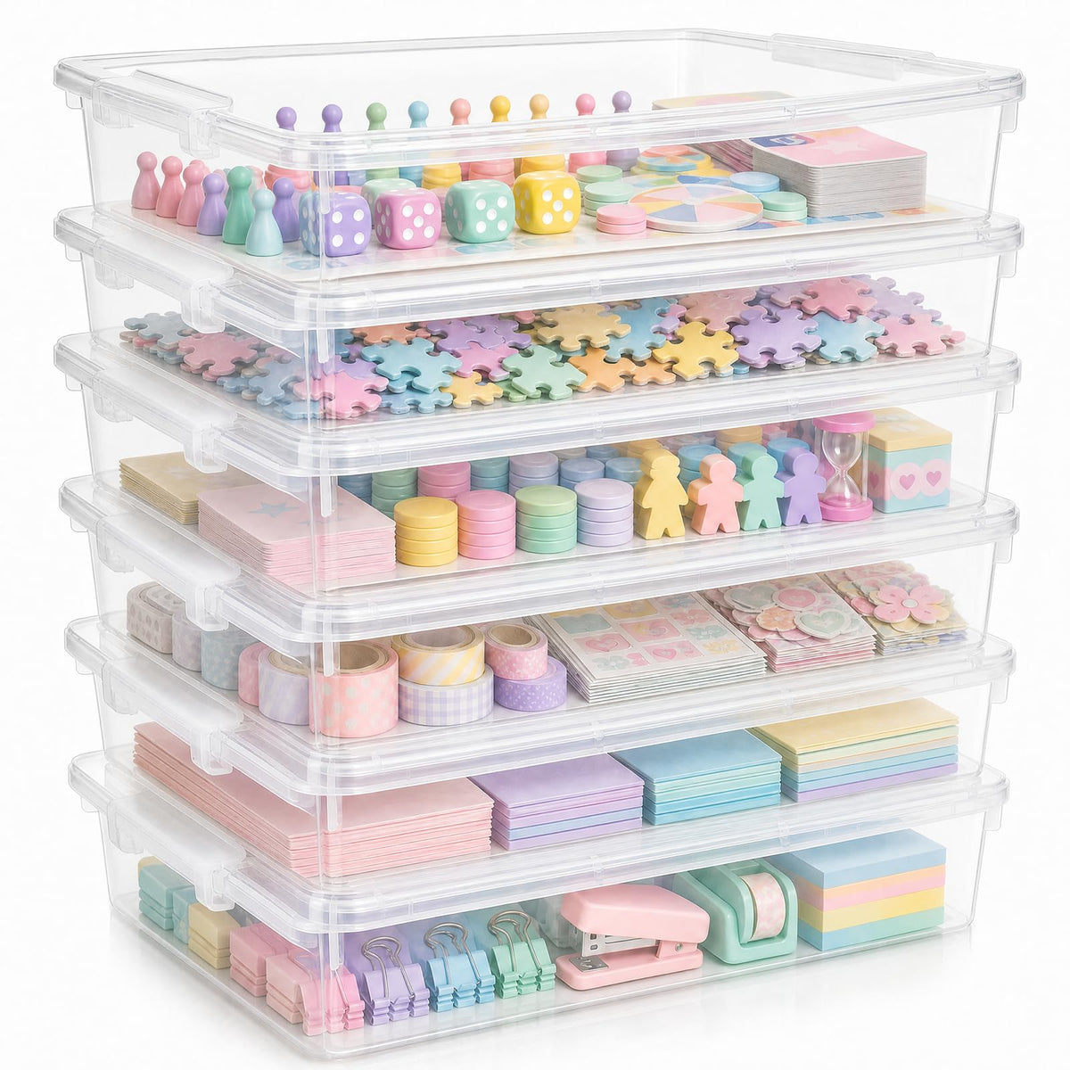 6 Pack Board Game Storage (14x13.5x3.15 Inch), Clear File - Image 1