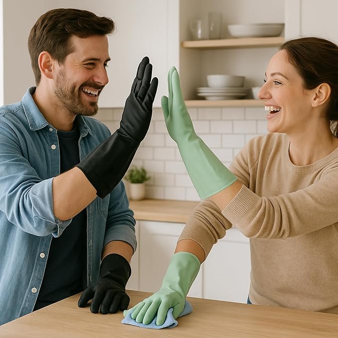 4 Pairs Rubber Kitchen Dishwashing Gloves – Reusable Household Cleaning Gloves for Washing Dishes and Cleaning Tasks, Non-Slip (Large)