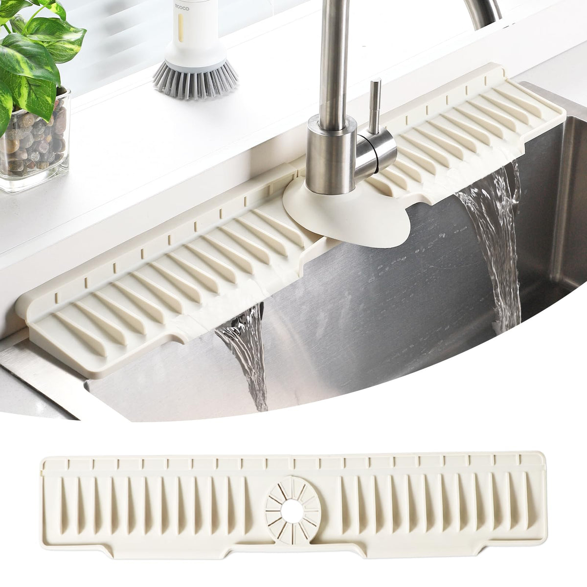 24" Silicone Sink Mat for Kitchen(Released in 2026), 2 PCS Beige - Image 1