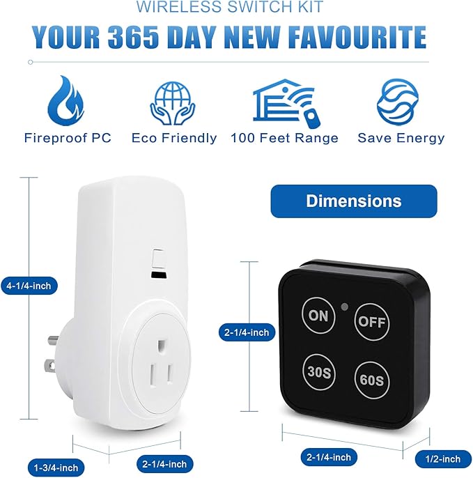 Garbage Disposal Wireless Switch Kit with 30s 60s Portable Timer Remote