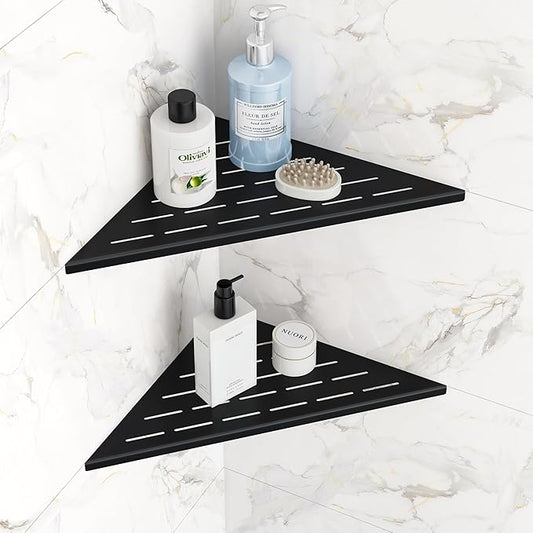 Corner Shower Shelves, 12” Recessed Tile Shower Shelf, 304 Stainless Steel Grout in Corner Tile Shower Shelves, No Drilling, Matte Black, 2 Pack