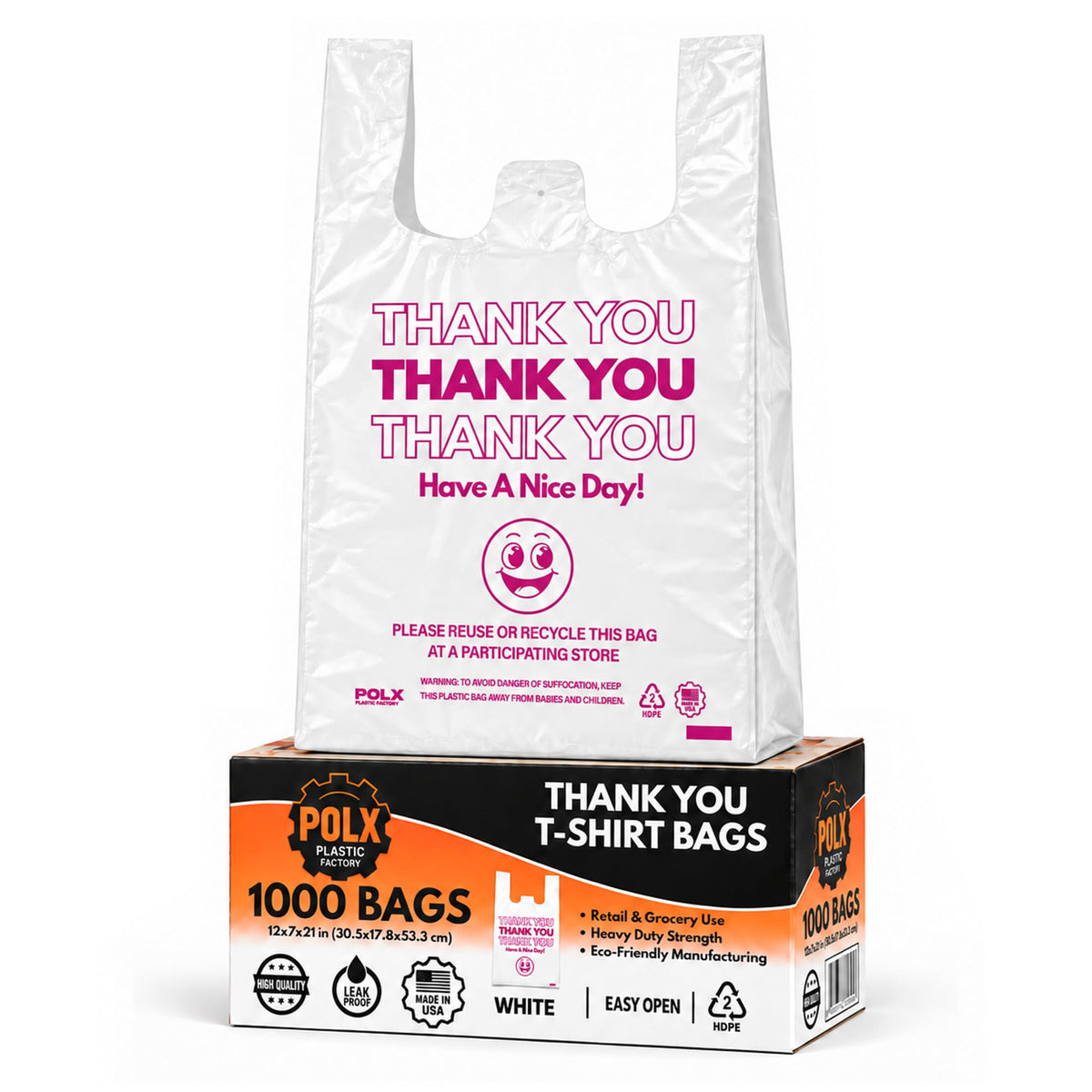 POLX Thank You Plastic Bags with Handles, 1000 count - Image 1
