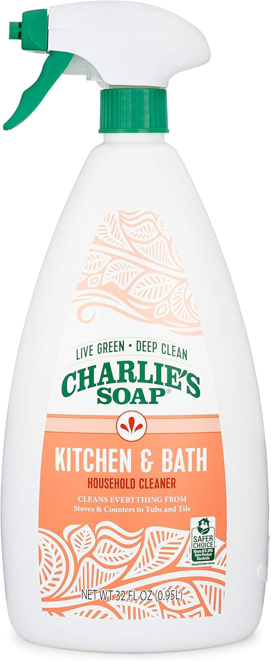 Charlie's Soap Kitchen & Bath Household Cleaner Spray (32 Fl. Oz., 1 Pack) Biodegradable Natural Kitchen and Bathroom Multi-Surface Cleaner