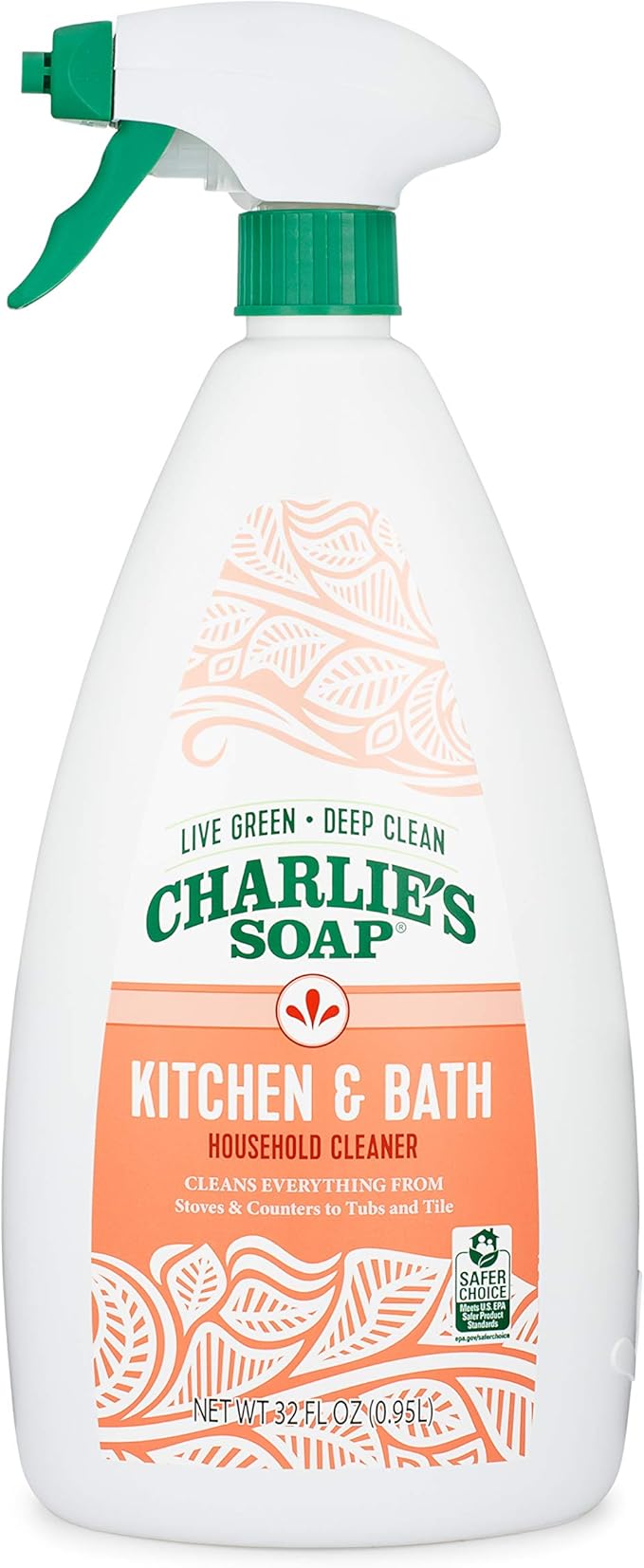 Charlie's Soap Kitchen & Bath Household Cleaner Spray (32 Fl. Oz., 2 Pack) Natural Kitchen and Bathroom Multi-Surface Cleaner – Non-Toxic and Biodegradable