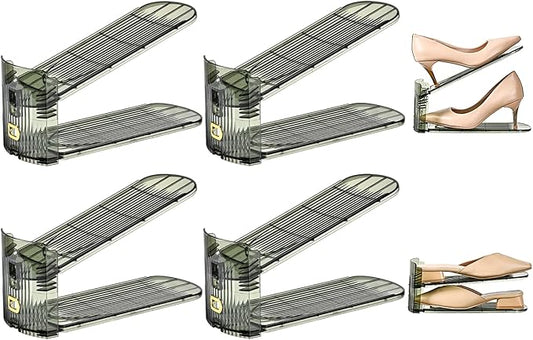 shoe slots organizer, Clear Shoe Stacker, Adjustable Level Shoe Rack,Storage Space Saver for Sneakers Display (Green Transparent, 6Pack)
