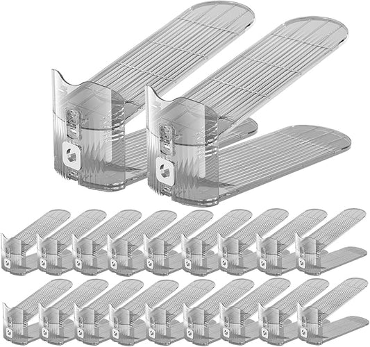 CiBiZi Clear Shoe Slots Organizers 20Pack Shoe Stacker Organizer for Closet Shoe Stackers for a Pair of Shoes Shoe Display Shelf Organizador de Zapatos Shoe Rack Holders Space Saver (Grey)
