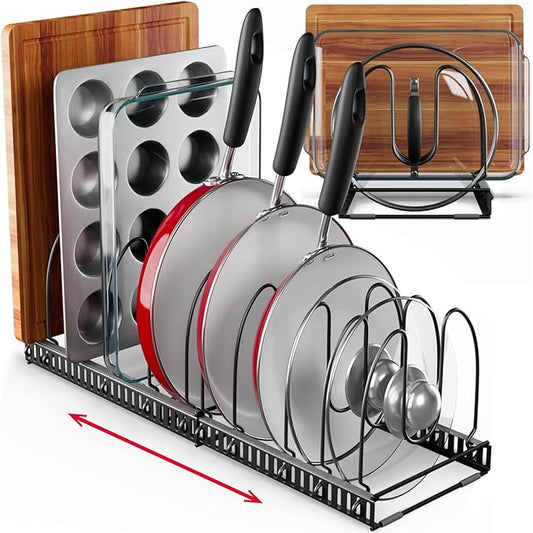 Better Things Home 12-Slot Adjustable Pan and Pot Lid Organizer with Scratch-Free Pads, Expandable Pot Lid Holder Rack for Cabinet, Pots and Pans Organizer Inside Cabinet