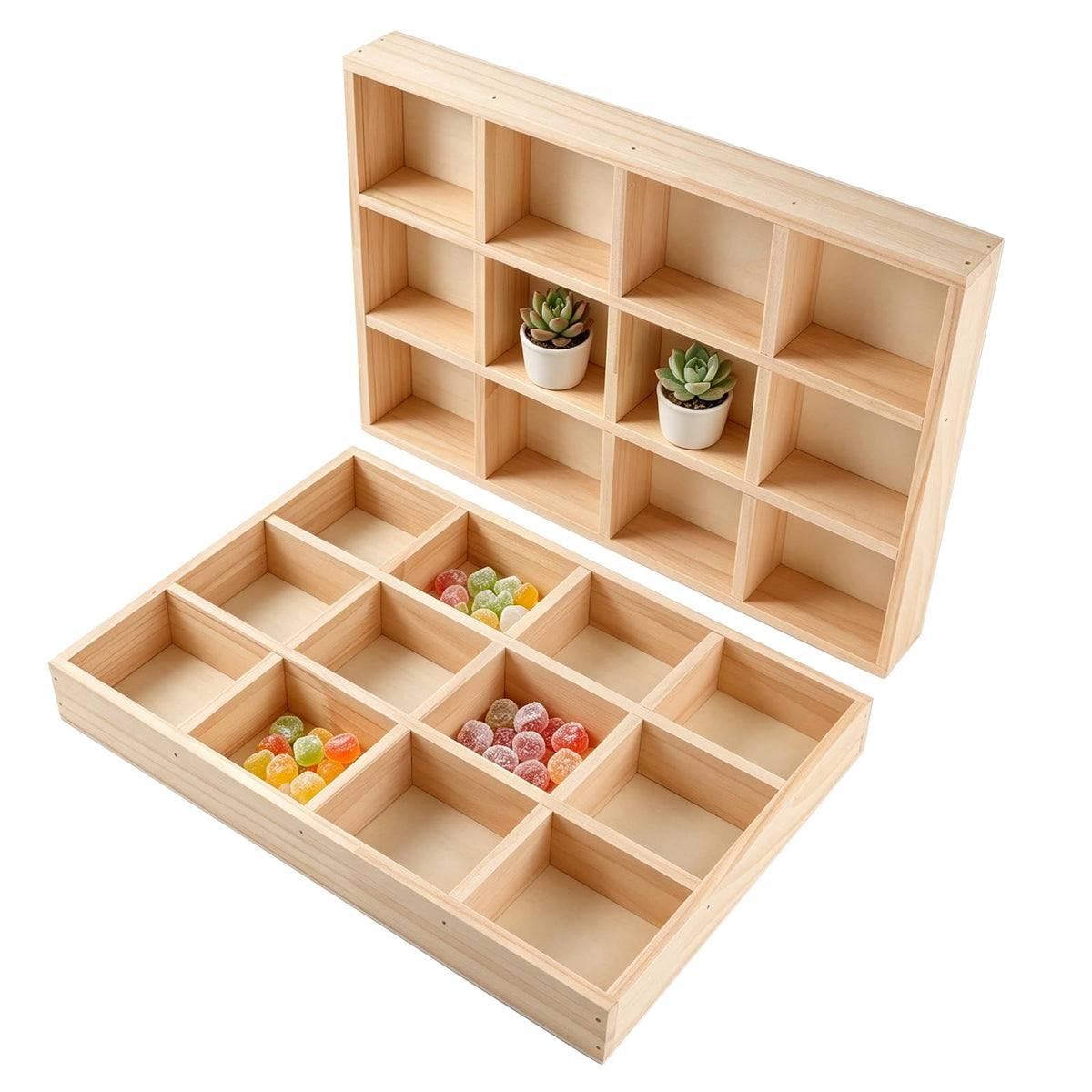2 Pack Wooden Sorting Tray Grid Display 12 Compartments - Image 1