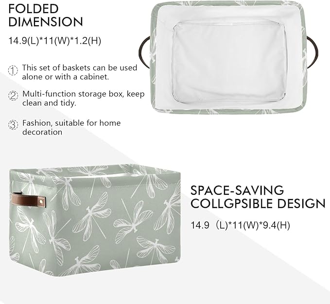 susiyo Large Foldable Storage Bin Dragonflies Fabric Storage Baskets Collapsible Decorative Baskets Organizing Basket Bin with PU Handles for Shelves Home Closet Bedroom Living Room-1Pack