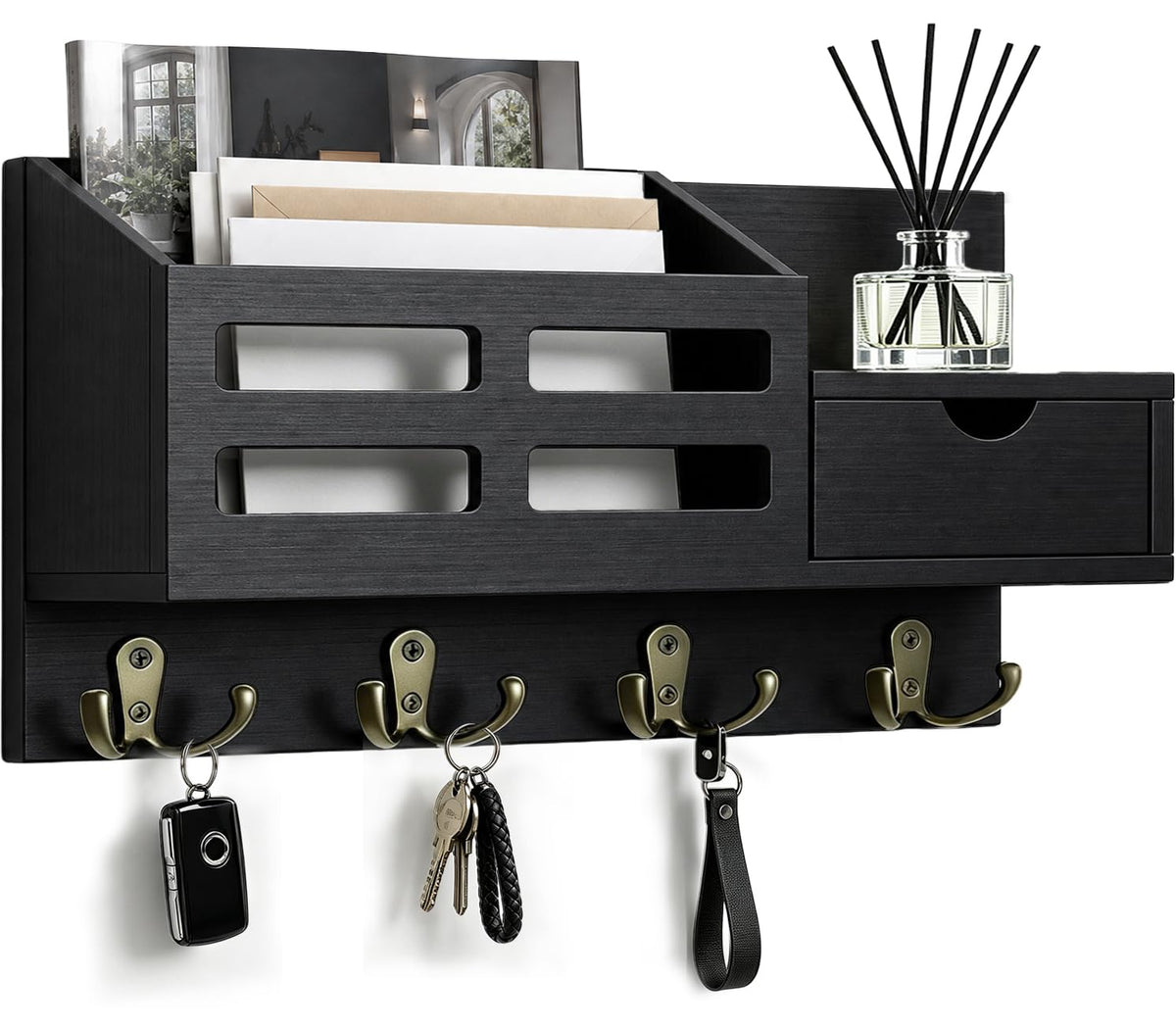 Key Holder Wall Mount Black Key Holder with Drawer& Mail Slot - Image 1