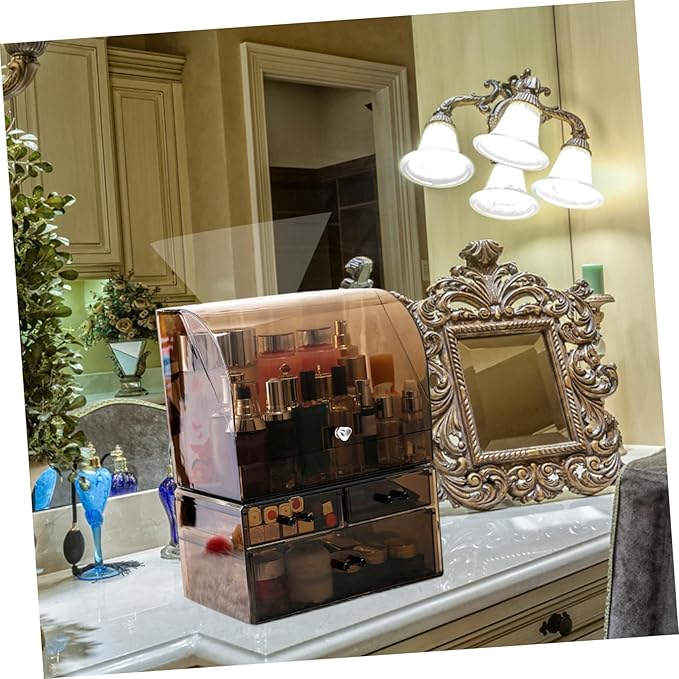 Acrylic Makeup Organizer Cover Capacity Cosmetic Storage Box for Desktop and Stationery Stylish and Chic Design for Home Office Use