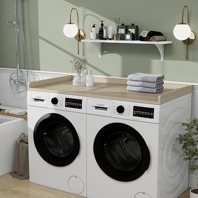Washer Dryer Countertop, 54" Width * 27.4” Depth Washer and Dryer Covers for The Top for Laundry Room Organization, Washer and Dryer Countertop Shelves, Oak