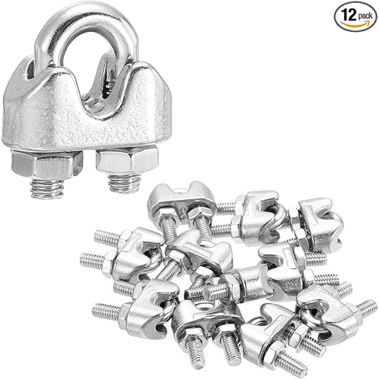 MECCANIXITY 12Pcs Wire Rope Cable Clip Clamps 1/8 Inch M3 Small 304 Stainless Steel U Bolt Saddle Fasteners Hardware for Secure Rigging Marine Guy Line Fence Clothesline, Silver