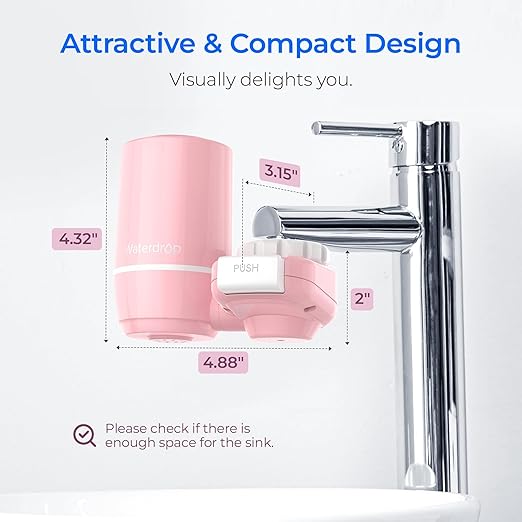 Waterdrop Sink Filter Water Faucet for Skin Care, Bathroom Faucet Filter with Ultra-Filtration Filter（1 Pack）& 3 Pack Carbon Fiber Filter