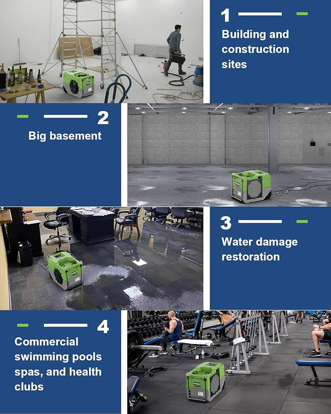 ALORAIR 264 PPD LGR Commercial Dehumidifier with Pump, Up to 3,000 Sq.Ft Industrial Dehumidifier, Portable, for Water Damage Restoration, Basement, Crawl Space, 5 Years Limited Warranty, Green