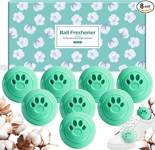 STRN Sneaker Deodorizer Balls 8 Packs Cotton Scent Shoe Odor Elimination, Scented Plastic Ball, Long-lasting Freshness Shoe Deodorizer for Sneakers Gym, Bags, Cars and Small Spaces