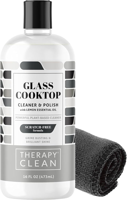 Therapy Glass Cooktop Cleaner Bundle with Microfiber Cloth - Glass Stove Top Cleaner and Polish for Ceramic, Electric, Induction and Flat Top Surfaces