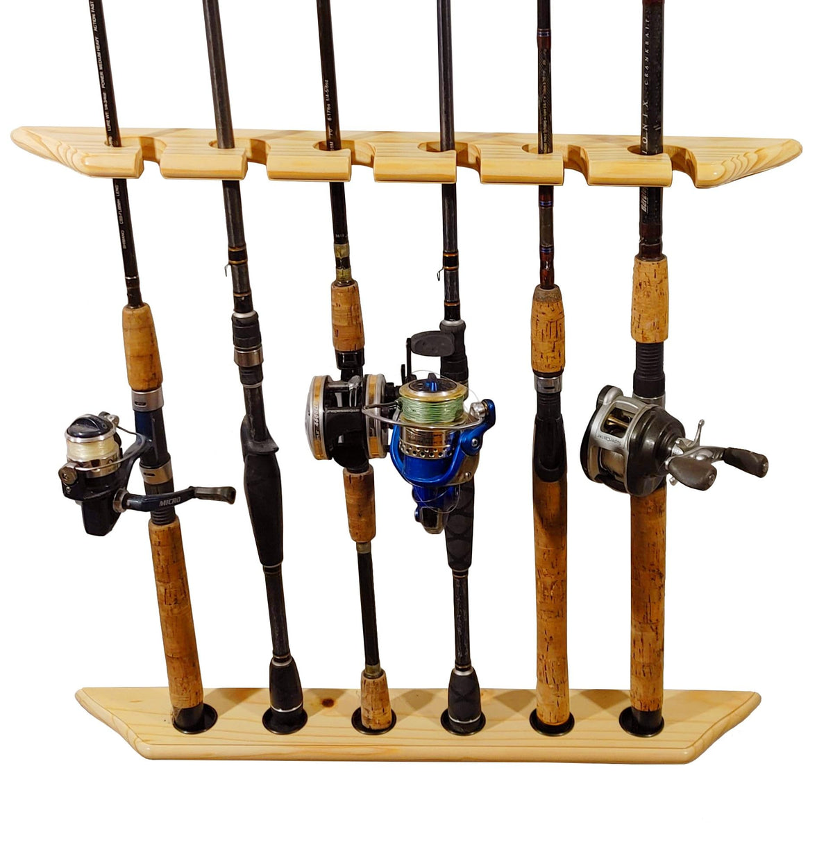 Solid Pine Fishing Rod Rack for Wall and Ceiling Storage - Image 1