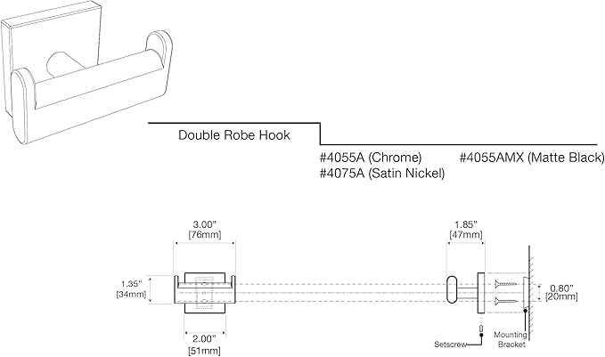 Gatco 4055A Elevate Double Robe Hook, Chrome