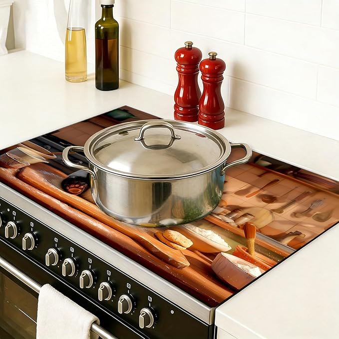 Stove Top Covers for Electric Stove, Waterproof Range Cover Mat, Scratch-Reducing Cooktop Protector, Easy-Care Counter Pad, 28.3 x 20.5 Inches, Panda Chef Kitchen Decor(Chef Panda)