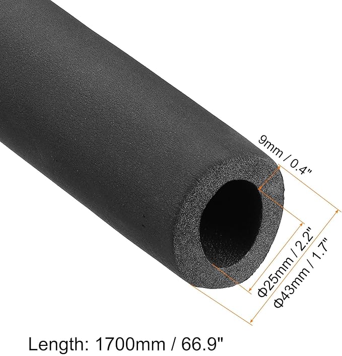 PATIKIL 66.9"L x 1"ID x 0.4"T Pipe Insulation Foam Tube, Water Pipe Insulation Tubing Heat Preservation for Plumbing Water AC Pipe Sprinkler Spigot, Black