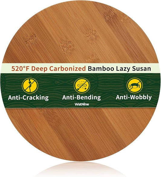 11'' Bamboo Wood Lazy Susan Organizer, Lazy Susan for Cabinet Table Top Countertop Pantry Kitchen Spice Rack, Deep Carbonized Bamboo, Turntable Organizer, Large Spin Base, Rotating Tray No Slip