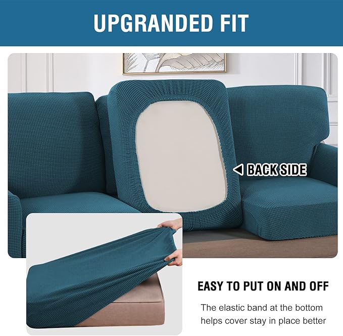 H.VERSAILTEX Multi-Pieces Sofa Covers Stretch Couch Covers Form Fitted Seats and Back Cushions Covers (2 Seat Covers Plus 2 Back Cusion Covers, Bonus 2 Armrest Covers), Deep Teal