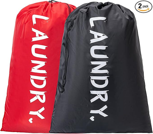 2 Pack 28" x 40"Travel Laundry Bag, Machine Washable Dirty Clothes Organizer with Drawstring,Large Enough to Hold 4 Loads of Laundry, Easy Fit a Laundry Hamper or Basket Travel Essentials