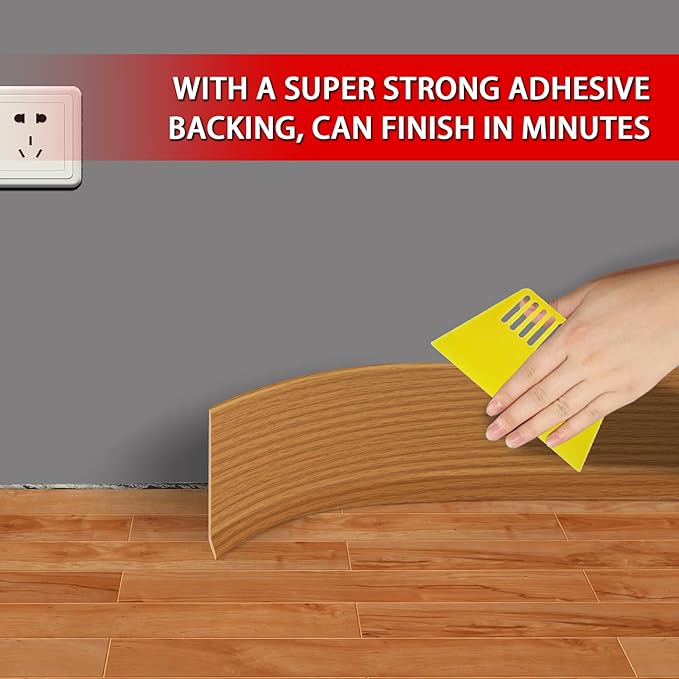 FONUNO Vinyl Wall Base Baseboard Molding Trim 4" Flexible Self Adhesive Rubber Wall Base Moulding Trim Peel and Stick Design, 4 Inch x 60 Feet, Yellow Wood Grain