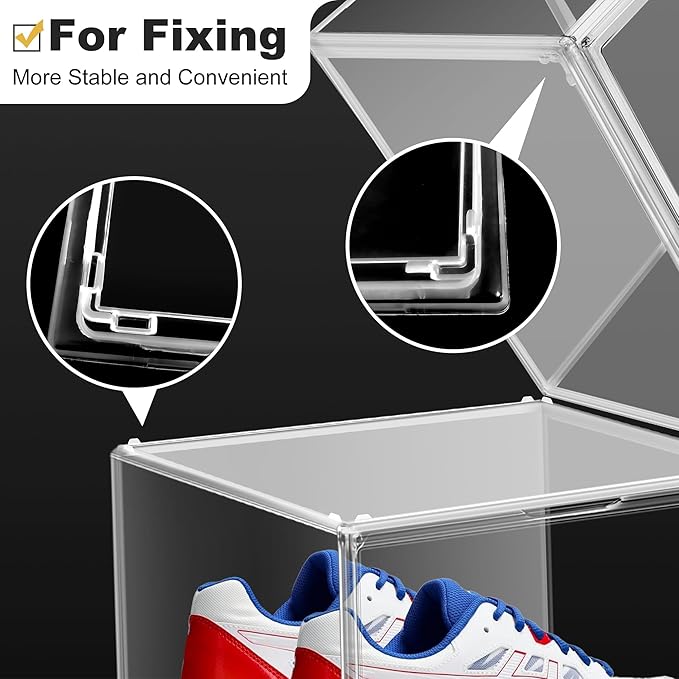 2 Pack Plastic Shoe Storage Boxes Fit US Size 13, Clear Stackable Shoe Display Case with Magnetic Acrylic Door, Shoe Containers for Sneaker Storage, Hats, Figure, Collectible
