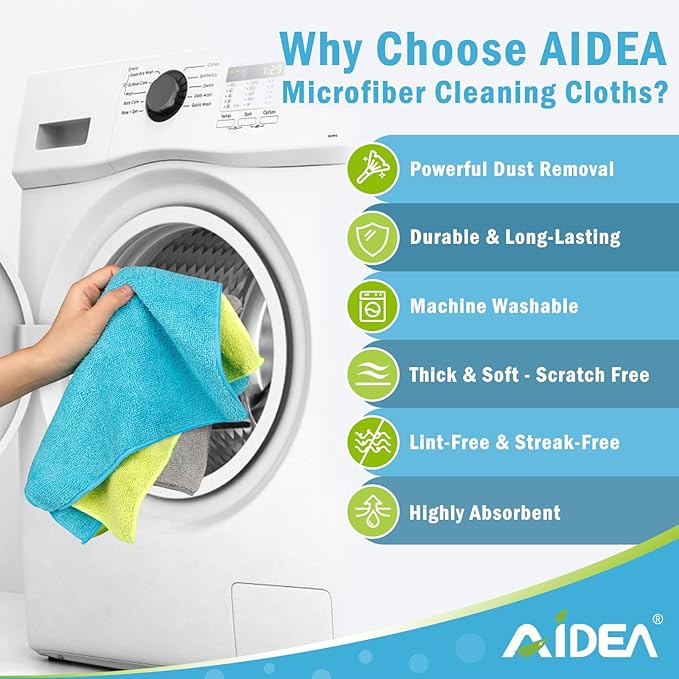 AIDEA Microfiber Cleaning Cloths-50PK, Softer Highly Absorbent, Lint Free Streak Free for House, Kitchen, Car, Window Gifts(12in.x12in.)