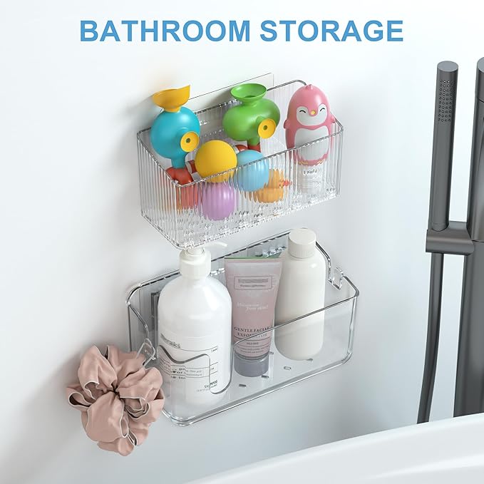 BasicForm 2 Pack Cabinet Door Organizer Bins, Adhesive Wall Mounted Clear Storage Caddy, Stackable PET Baskets for Kitchen Cabinets, Bathroom, Pantry, RV, and Office Organization