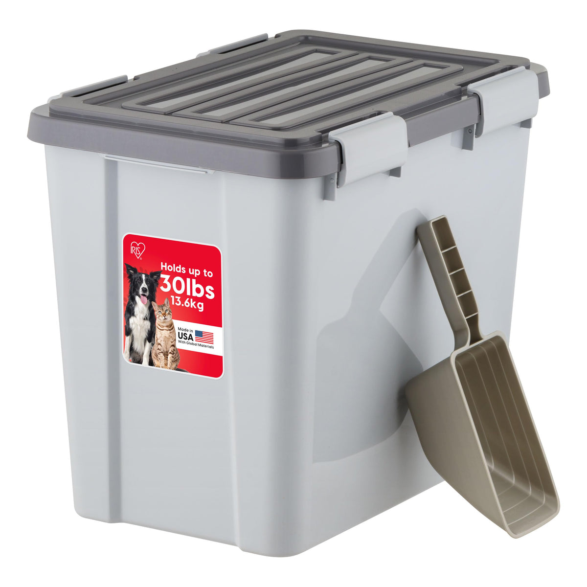 IRIS USA Dog Food Storage Container, Up to 30 lbs, Gray/Dark Gray - Image 1