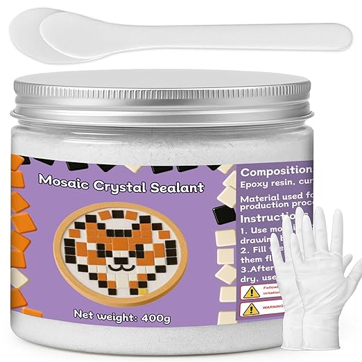 400g Mosaic Crystal Grout for Crafts, Mosaics Tile Tools, High Color Contrast, Direct caulking, Suitable for Mosaic Tiles, DIY Craft Projects (White)
