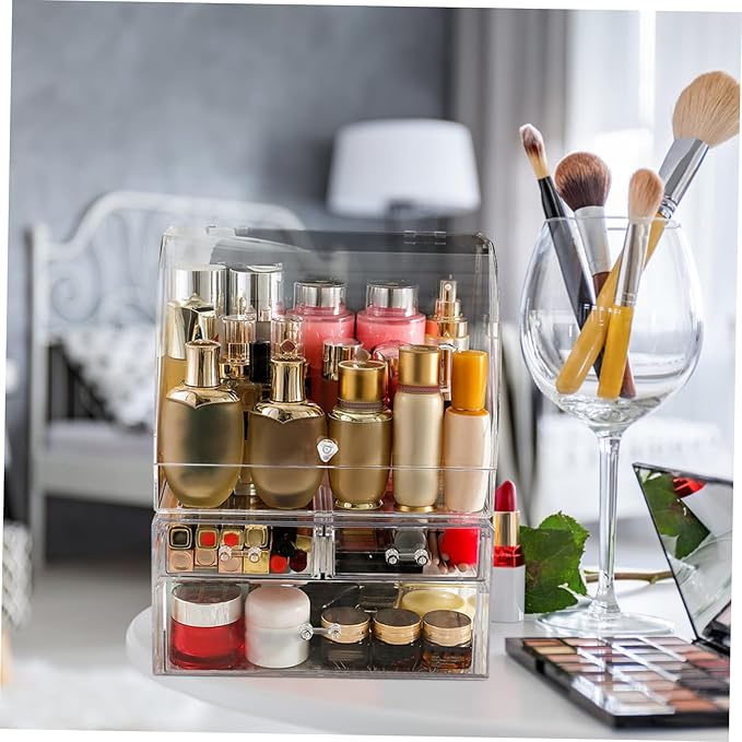 Cosmetic Storage Box Acrylic Makeup Case Thick Material Crystal Diamond Pattern Desktop Organizer