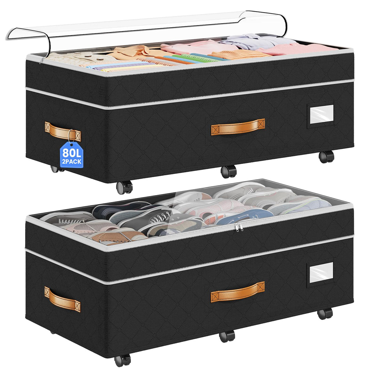 Budding Joy 80L 2 Pack Adjustable Under Bed Storage with Wheels - Image 1