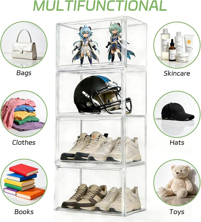 Extra Large 17.7" x 13" x 13" Clear Stackable Storage Bins, Acrylic Display Case with Lids, Storage Bins for Football & Motorcycle Helmet Showcase, Basketball, Large Figures Collectibles (1 Pack)